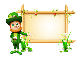 Leprechaun for st patrick's day with big sign