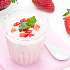 strawberry yogurt and fresh strawberries