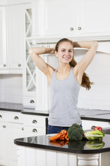 Fit and Smiling Woman with Healthy Food