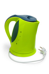 green electric tea kettle isolated on white background