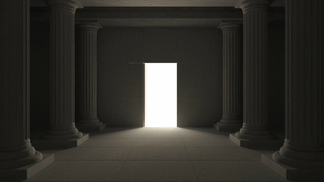 Animation of Ancient Interior with Opened Secret Door