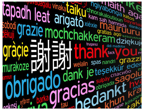 THANK YOU Card (chinese languages translation symbol tag cloud)