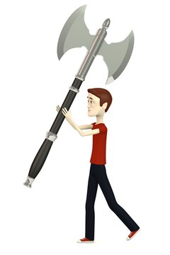 3d render of cartoon character with axe