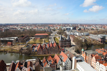 Aerial view on the center of Lubeck, Germany