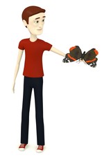 3d render of cartoon character with butterfly