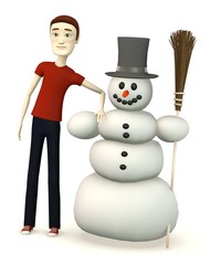 3d render of cartoon character with snowman