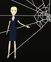 3d render of cartoon character with spiderweb