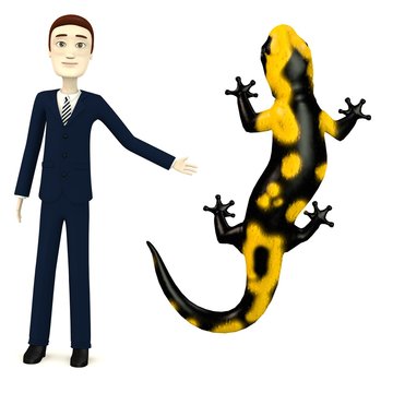 3d Render Of Cartoon Character With Salamander