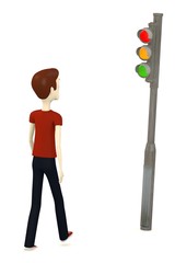 3d render of cartoon character with traffic light