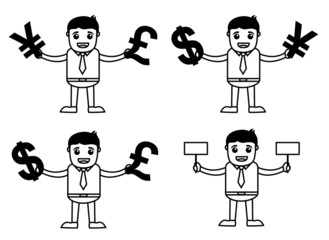 Set of Cartoon Office Worker in Various Currency Poses