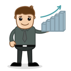Cartoon Businessman Showing Business Graph Bar