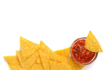 tortilla chips and spicy tomato sauce