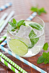 Obraz premium Fresh drink with lemon and mint