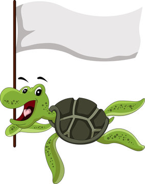 funny turtle cartoon holding flag