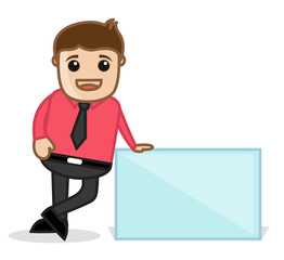 Cartoon Happy Businessman with Blank Banner