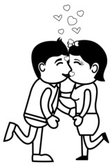 Cartoon Romantic Couple Kissing