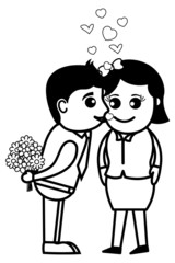 Cartoon Couple Kissing and Flirting