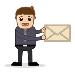Cartoon Businessman Holding E-Mail Envelope