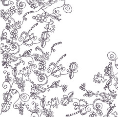 Grunge floral background with grape vines