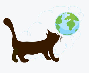 Cat and globe funny cartoon
