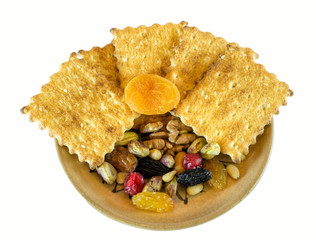 Crackers, nuts and dried fruit