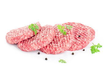 Raw burgers for hamburgers