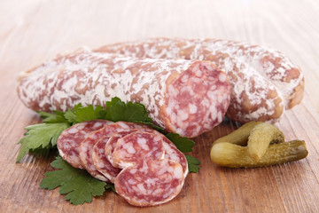 close up on salami and bread