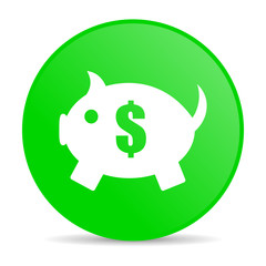 piggy bank green circle web glossy icon