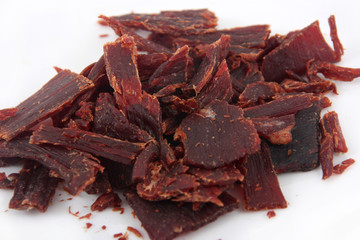 beef jerky over white