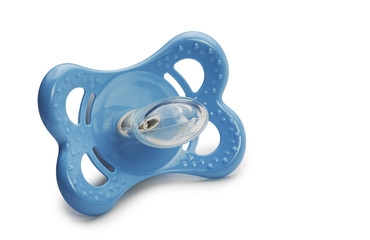 Blue baby silicone pacifier. Isolated on white