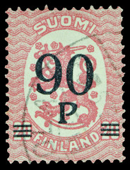 Timbre finlandais surchargé fond noir