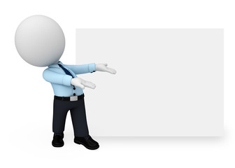 3d white people as working business man pointing towards sign