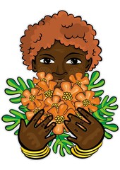romantyczna kartka na święto kwiaty od afrykańskiego chłopca