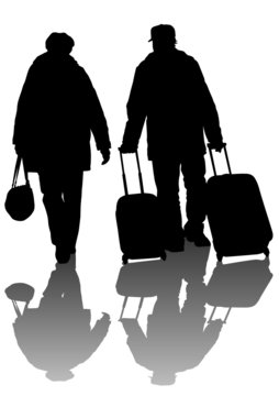 Women and man with travel bag