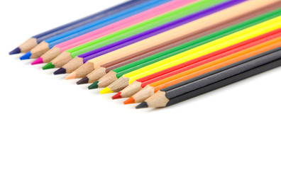 Color pencils isolated on white background close up
