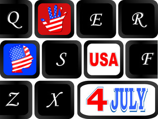 Computer keyboard, American flag on it, usa head and hand