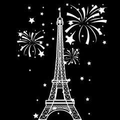 Vector Eiffel Tower and fireworks