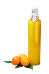 fresh tangerine juice bottle and glass