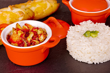 Bean and Pepper caserole, Basmati Rice, side of Garlic Bread