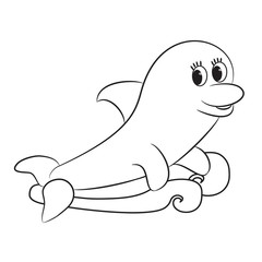 Cartoon dolphin. Coloring book. Vector illustration