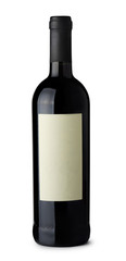 Full bottle of red wine with blank label