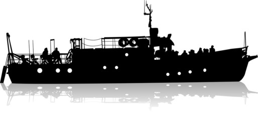 Naklejka premium Ship silhouette on the sea