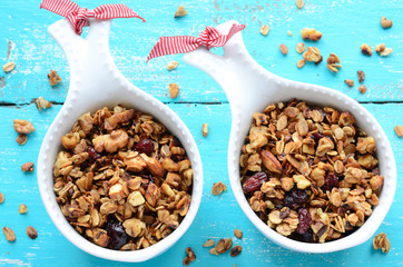 Homemade granola on wooden turquoise background - 51702816
