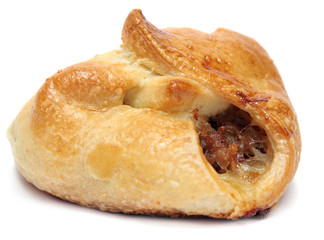 Fresh hot baked pie with meat.