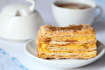 Napoleon cake and a cup of tea