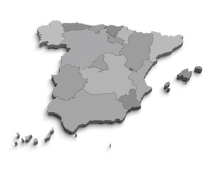 3d Spain gray map on white