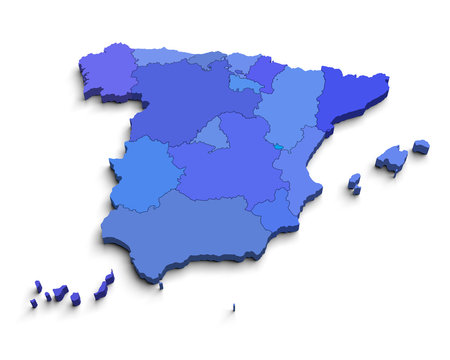 3d Spain blue map on white