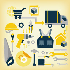 online shopping and delivery icons set