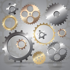Connected gear cogs metal silhouette © Yuzach