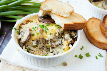 rice baked with cheese and mushrooms